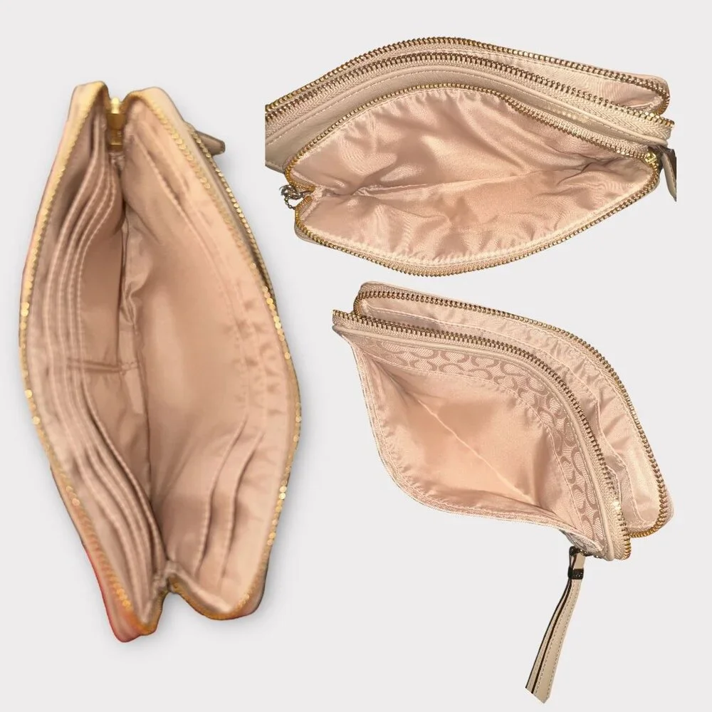 Coach Madison Double Zip Wristlet 51221 Pink Pearlescent OP Art Canvas Wallet - Picture 5 of 9